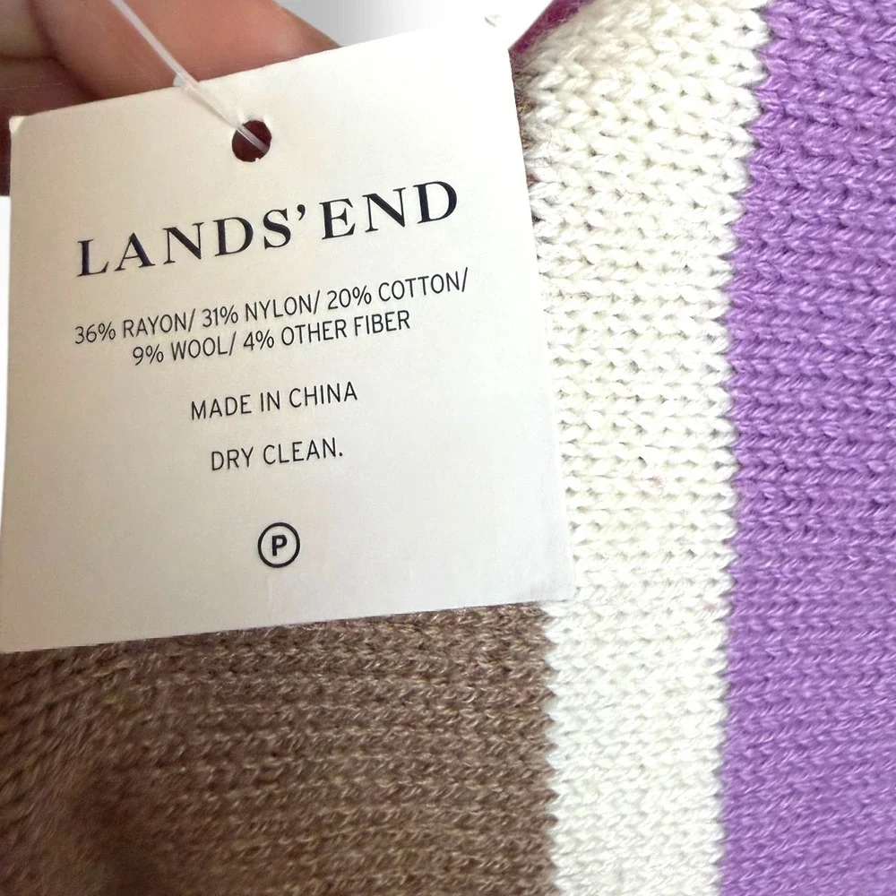 NWT Lands End Convertible Scarf Wrap Shawl Striped Purple Pink Tan Cream Buttons